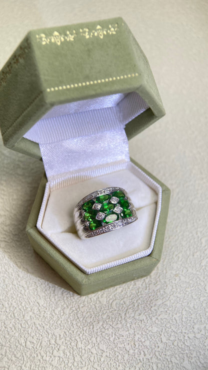 Pt900 Platinum&Tsavorite and Diamond Ring | Tsavorite 2.26ct | Diamond 0.18ct | Japanese Vintage Estate Jewelry-BOBF