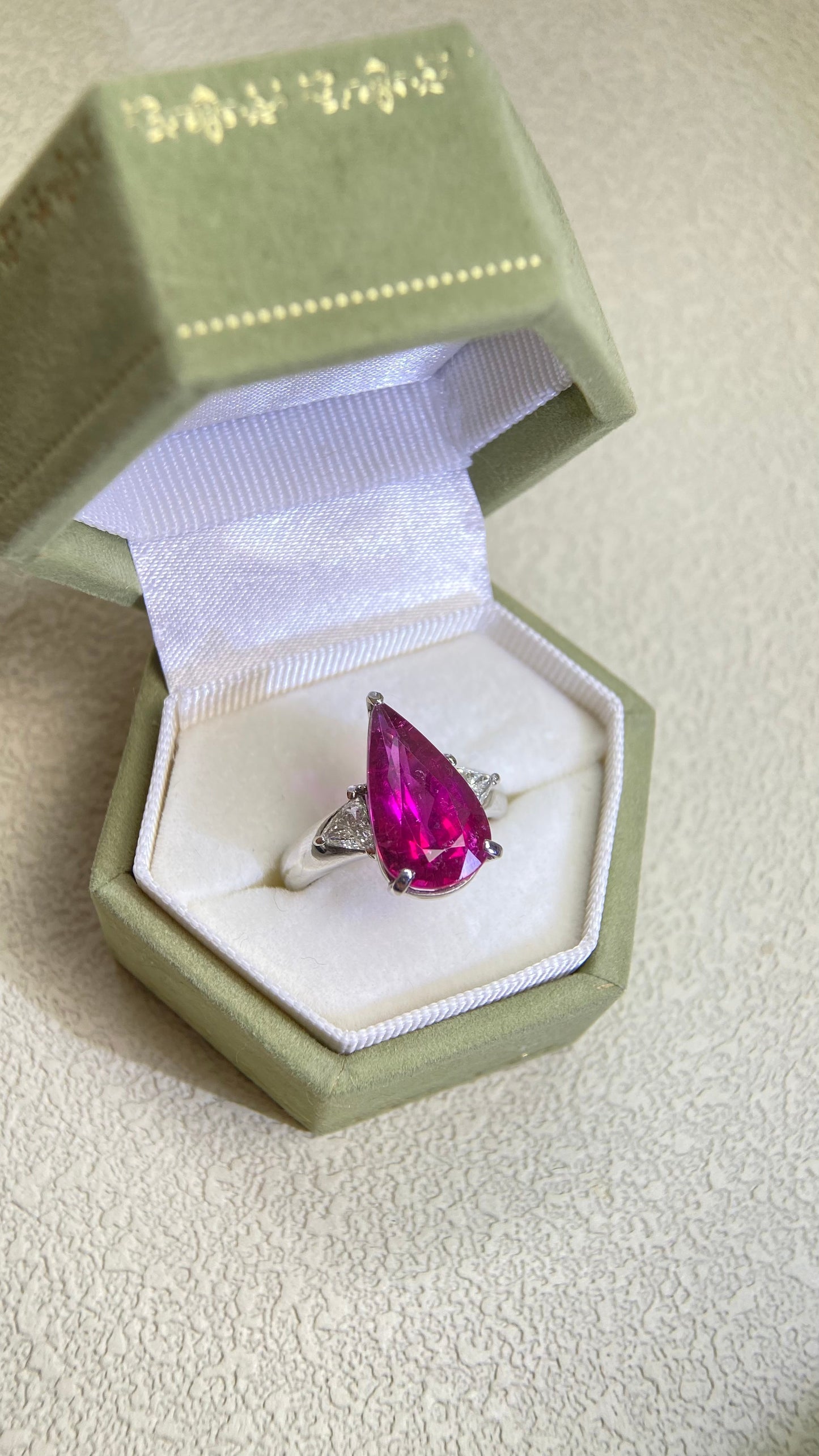 Pt900プラチナ＆ルベライト＆ダイヤモンドリング｜ルベライト4.634ct、ダイヤモンド0.41ct｜日本製ヴィンテージエステートジュエリー-BPYX