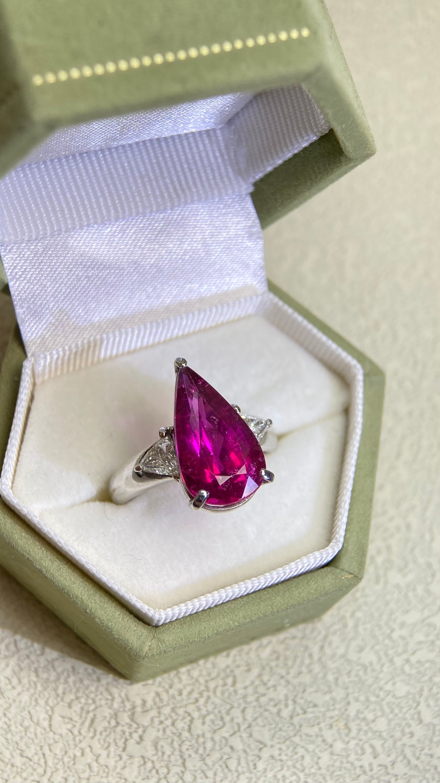 Pt900プラチナ＆ルベライト＆ダイヤモンドリング｜ルベライト4.634ct、ダイヤモンド0.41ct｜日本製ヴィンテージエステートジュエリー-BPYX