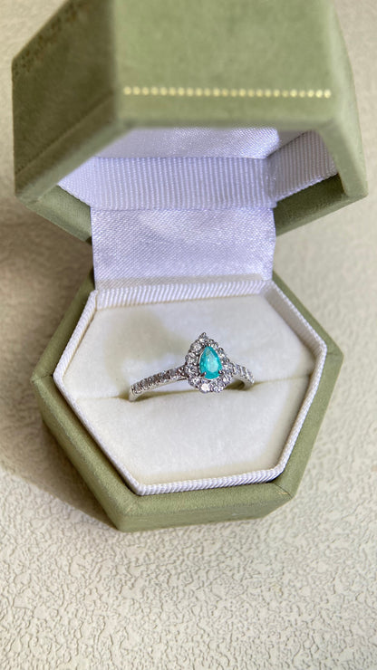 Pt900 Platinum&Paraiba and Diamond Ring | Paraiba 0.23ct | Diamond 0.43ct | Brazil | Japanese Vintage Estate Jewelry-BKHC