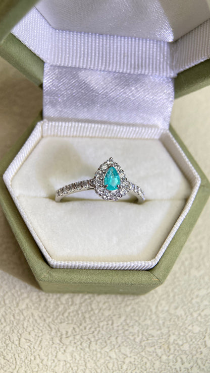 Pt900 Platinum&Paraiba and Diamond Ring | Paraiba 0.23ct | Diamond 0.43ct | Brazil | Japanese Vintage Estate Jewelry-BKHC