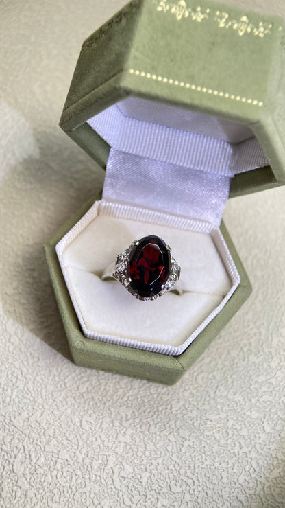 PM900 プラチナ＆ロードライトガーネット＆ダイヤモンドリング | ガーネットダイヤモンド | 日本製ヴィンテージエステートジュエリー-BPDZ