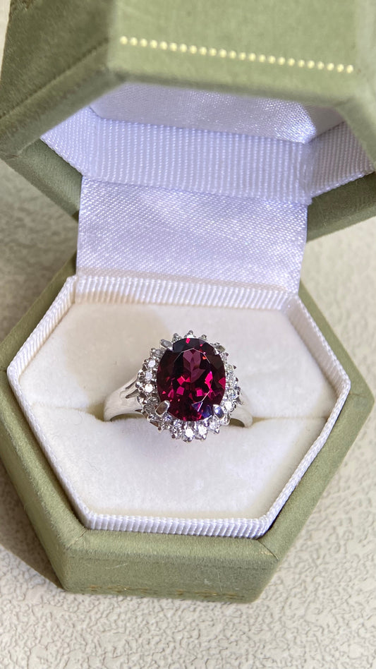 Pt900 Platinum&Garnet and Diamond Ring | Garnet 3.25ct | Diamond 0.32ct | Japanese Vintage Estate Jewelry-BKPB