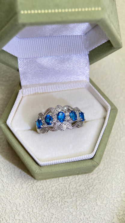 K18ホワイトゴールド＆アパタイト＆ダイヤモンドリング｜アパタイト0.84ct、ダイヤモンド0.20ct｜日本製ヴィンテージエステートジュエリー-BPDX