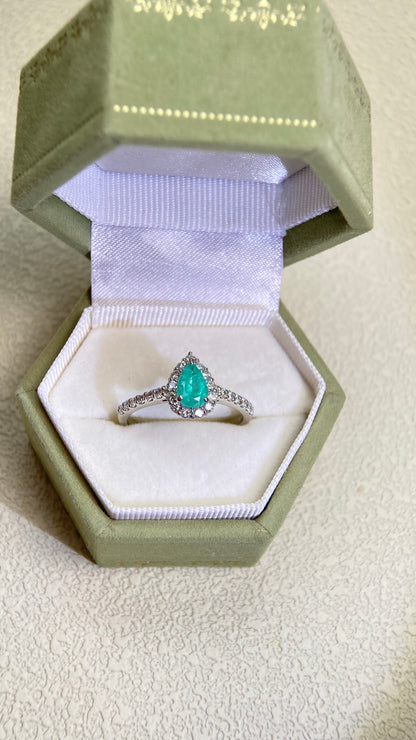 Pt900 Platinum&Paraiba and Diamond Ring | Paraiba 0.54ct | Diamond 0.37ct | Brazil | Japanese Vintage Estate Jewelry-BKHD
