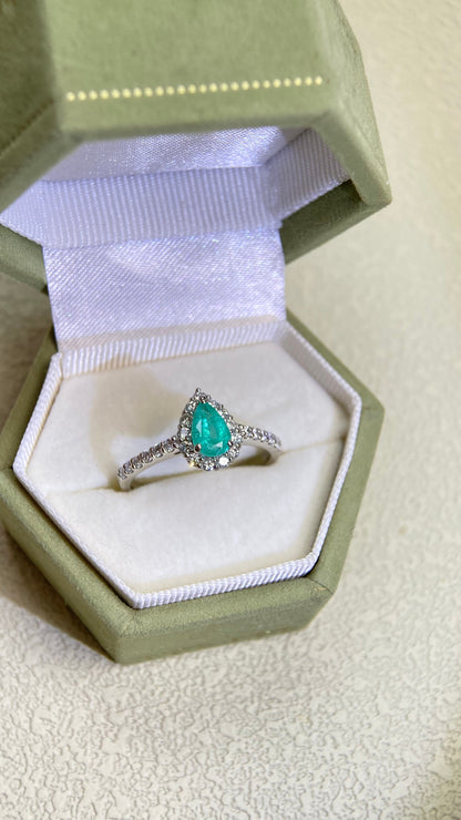 Pt900 Platinum&Paraiba and Diamond Ring | Paraiba 0.54ct | Diamond 0.37ct | Brazil | Japanese Vintage Estate Jewelry-BKHD