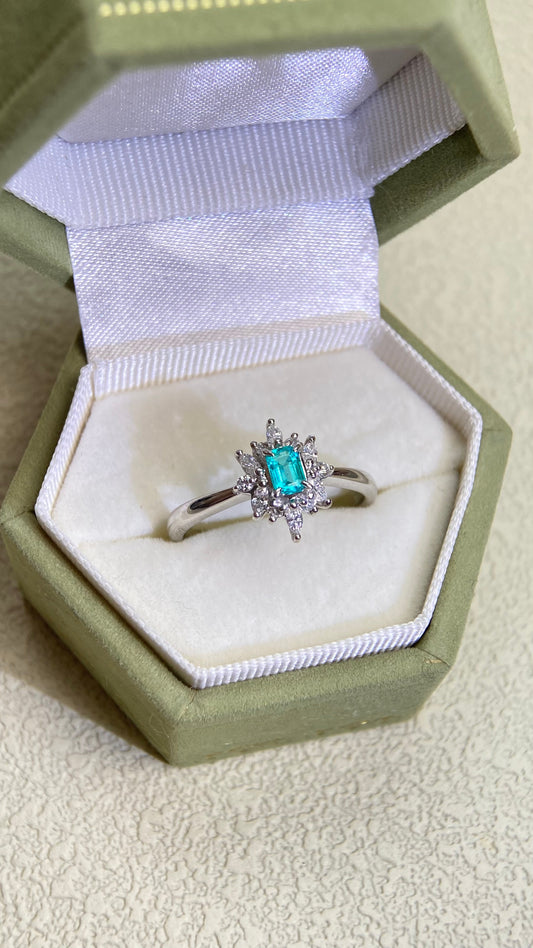 Pt900 Platinum&Paraiba and Diamond Ring | Paraiba 0.16ct | Diamond 0.23ct | Brazil | Japanese Vintage Estate Jewelry-BMRJ