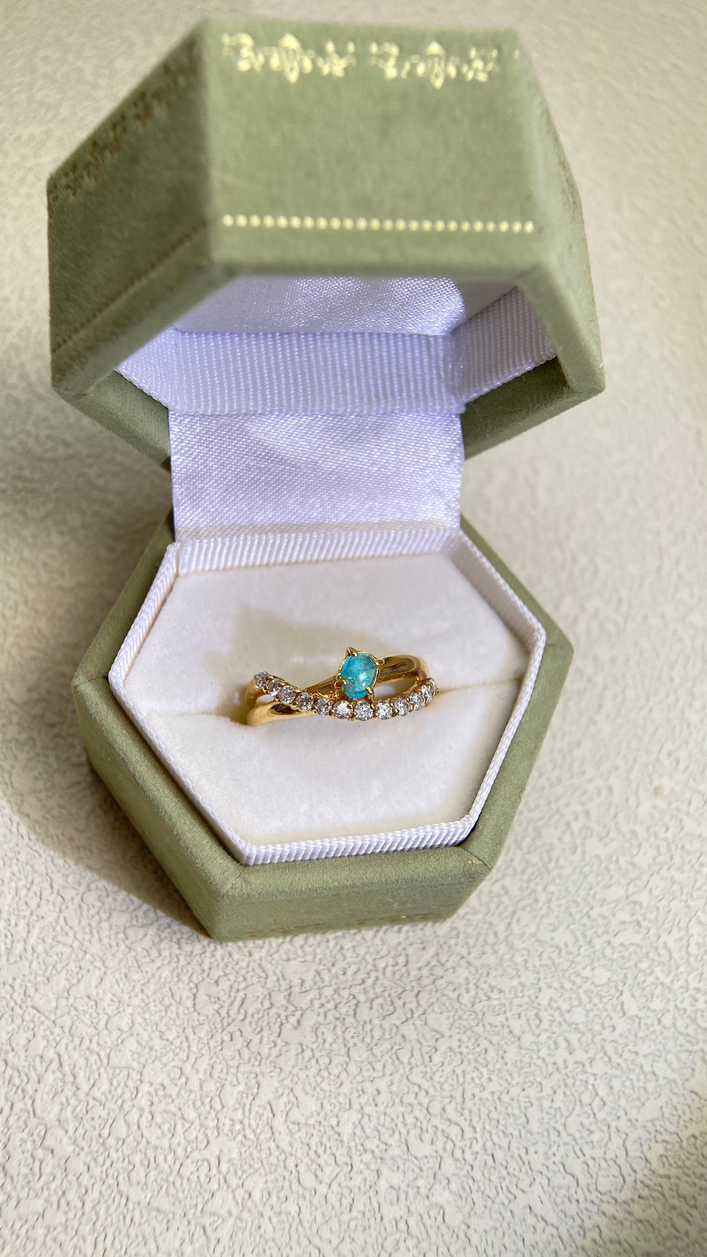 K18 Gold&Paraiba and Diamond Ring | Paraiba 0.21ct | Diamond 0.24ct | Reika | Japanese Vintage Estate Jewelry-BAZU