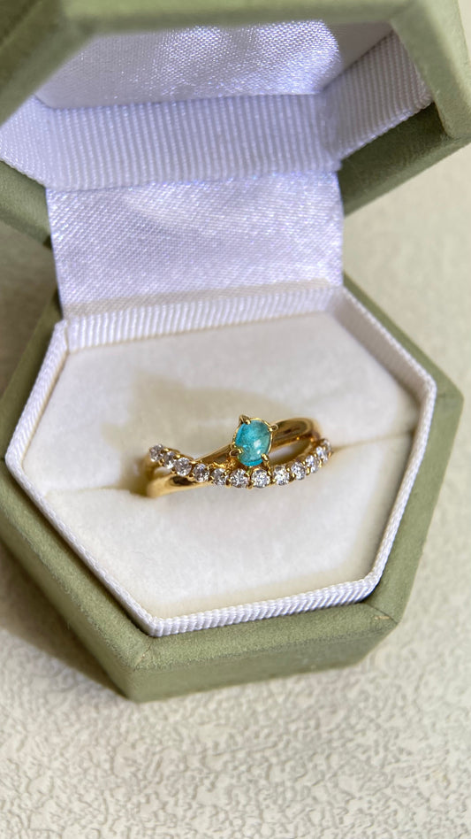 K18 Gold&Paraiba and Diamond Ring | Paraiba 0.21ct | Diamond 0.24ct | Reika | Japanese Vintage Estate Jewelry-BAZU