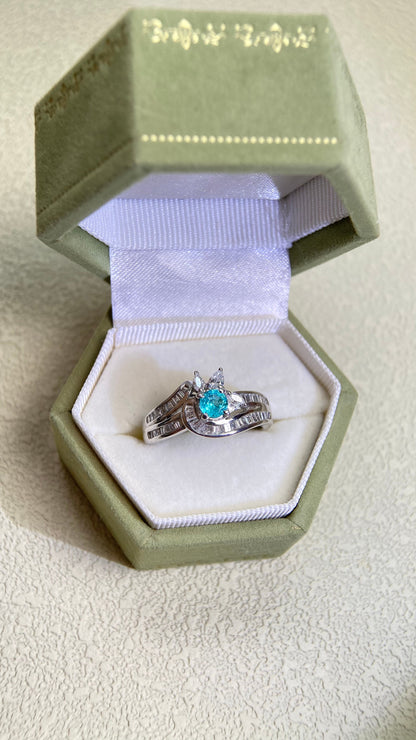 Pt900 Platinum&Paraiba and Diamond Ring | Paraiba 0.28ct | Diamond 0.56ct | Brazil | Japanese Vintage Estate Jewelry-BHGQ
