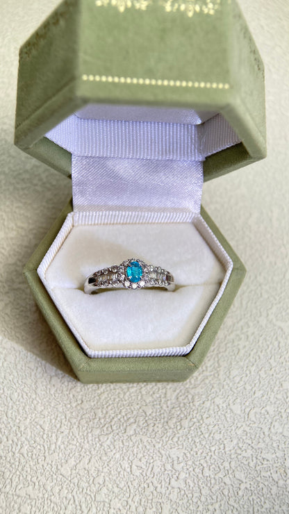Pt900 Platinum&Paraiba and Diamond Ring | Paraiba 0.18ct | Diamond 0.35ct | Brazil | Japanese Vintage Estate Jewelry-BHYF