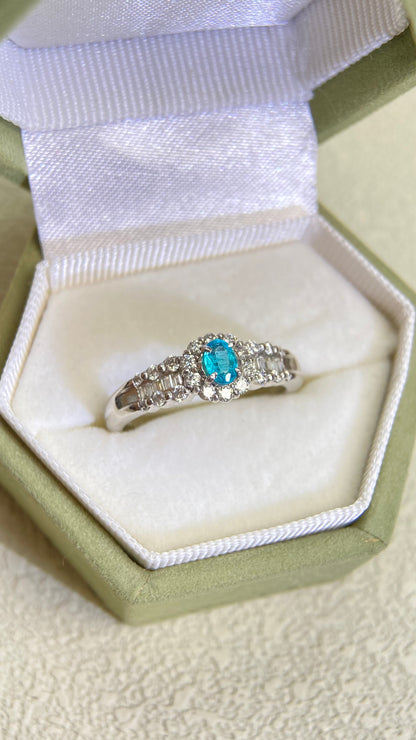 Pt900 Platinum&Paraiba and Diamond Ring | Paraiba 0.18ct | Diamond 0.35ct | Brazil | Japanese Vintage Estate Jewelry-BHYF