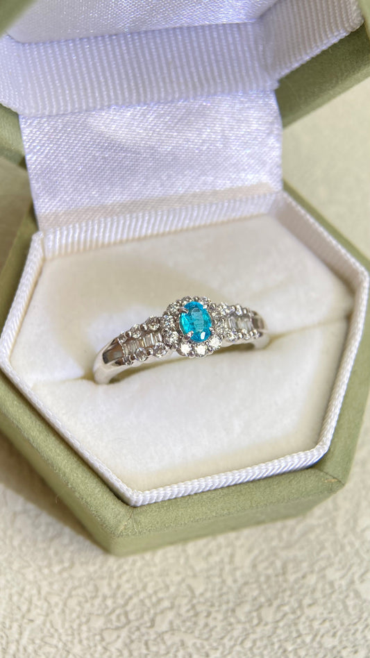 Pt900 Platinum&Paraiba and Diamond Ring | Paraiba 0.18ct | Diamond 0.35ct | Brazil | Japanese Vintage Estate Jewelry-BHYF