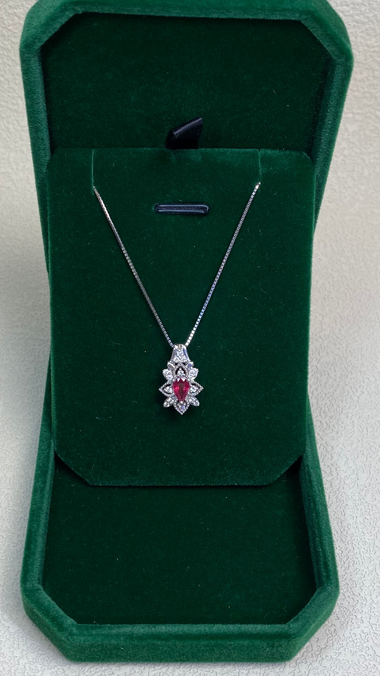 GSTV  Pt900 platinum/Pt850 platinum&Ruby&Diamond Necklace| Ruby: 0.381ct｜Diamonds：0.15ct｜Japanese Vintage Estate Jewelry -BQDS