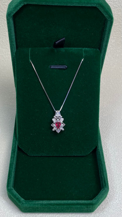 GSTV  Pt900 platinum/Pt850 platinum&Ruby&Diamond Necklace| Ruby: 0.381ct｜Diamonds：0.15ct｜Japanese Vintage Estate Jewelry -BQDS