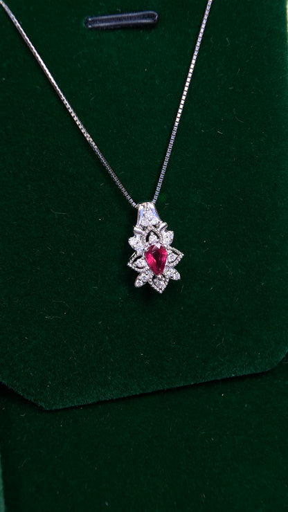 GSTV  Pt900 platinum/Pt850 platinum&Ruby&Diamond Necklace| Ruby: 0.381ct｜Diamonds：0.15ct｜Japanese Vintage Estate Jewelry -BQDS