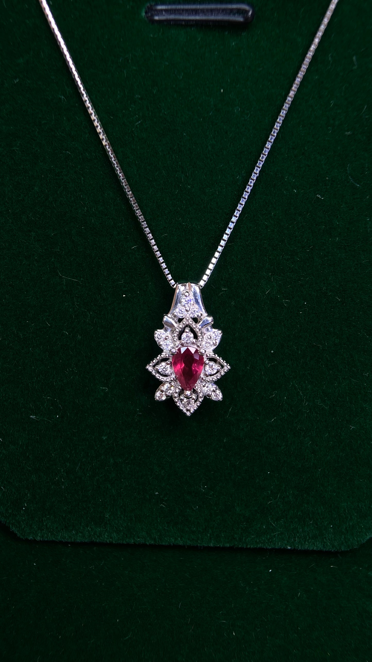 GSTV  Pt900 platinum/Pt850 platinum&Ruby&Diamond Necklace| Ruby: 0.381ct｜Diamonds：0.15ct｜Japanese Vintage Estate Jewelry -BQDS