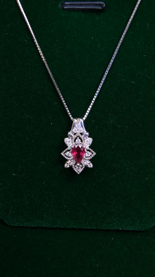 GSTV  Pt900 platinum/Pt850 platinum&Ruby&Diamond Necklace| Ruby: 0.381ct｜Diamonds：0.15ct｜Japanese Vintage Estate Jewelry -BQDS
