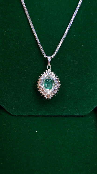 Pt900 platinum/Pt850 platinum&Emerald&Diamond Necklace| Emerald: 1.00ct｜Diamonds：0.40ct｜Japanese Vintage Estate Jewelry -BQNQ