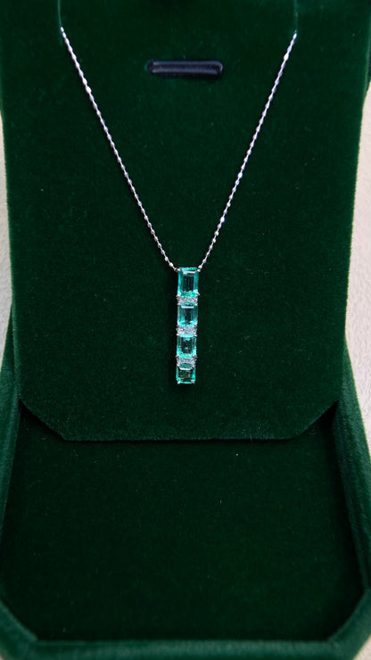 K18 White Gold&Emerald&Diamond Necklace| Emeralds: 1.18ct｜Diamonds：0.07ct｜Japanese Vintage Estate Jewelry -BBJM
