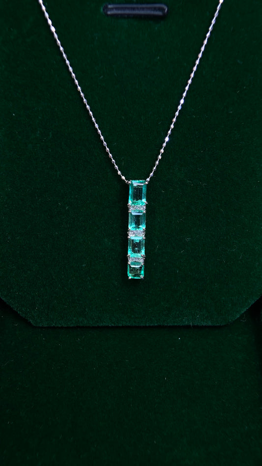 K18 White Gold&Emerald&Diamond Necklace| Emeralds: 1.18ct｜Diamonds：0.07ct｜Japanese Vintage Estate Jewelry -BBJM