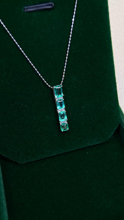 K18 White Gold&Emerald&Diamond Necklace| Emeralds: 1.18ct｜Diamonds：0.07ct｜Japanese Vintage Estate Jewelry -BBJM