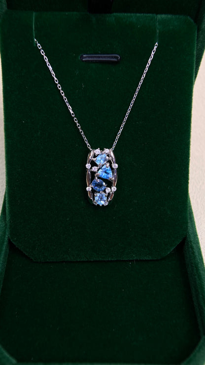 K18 White Gold&Aquamarine&Diamond Necklace| Aquamarines: 1.04ct Santa Maria ｜Diamonds：0.18ct｜Japanese Vintage Estate Jewelry -BJGS