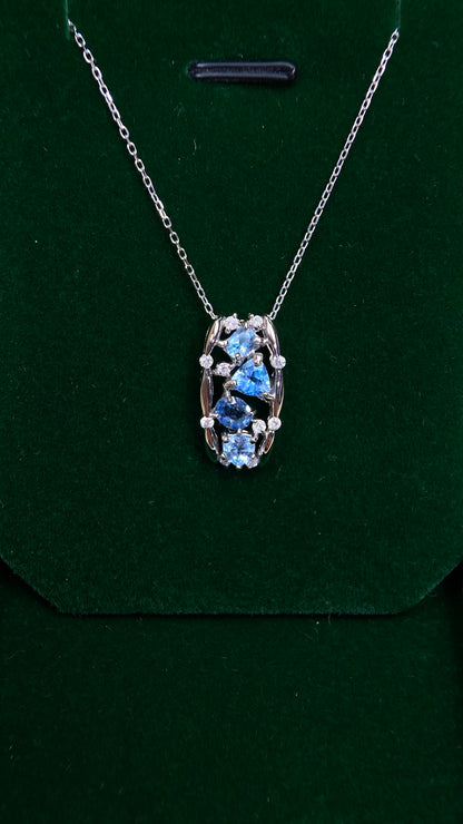 K18 White Gold&Aquamarine&Diamond Necklace| Aquamarines: 1.04ct Santa Maria ｜Diamonds：0.18ct｜Japanese Vintage Estate Jewelry -BJGS