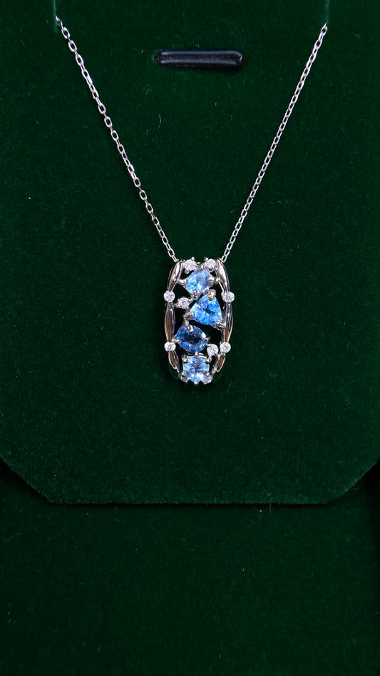 K18 White Gold&Aquamarine&Diamond Necklace| Aquamarines: 1.04ct Santa Maria ｜Diamonds：0.18ct｜Japanese Vintage Estate Jewelry -BJGS