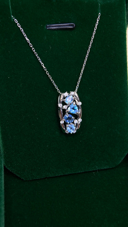 K18 White Gold&Aquamarine&Diamond Necklace| Aquamarines: 1.04ct Santa Maria ｜Diamonds：0.18ct｜Japanese Vintage Estate Jewelry -BJGS