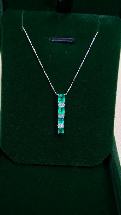 K18 White Gold&Emerald&Diamond Necklace| Emeralds: 1.20ct｜Diamonds：0.07ct｜Japanese Vintage Estate Jewelry -BCHT
