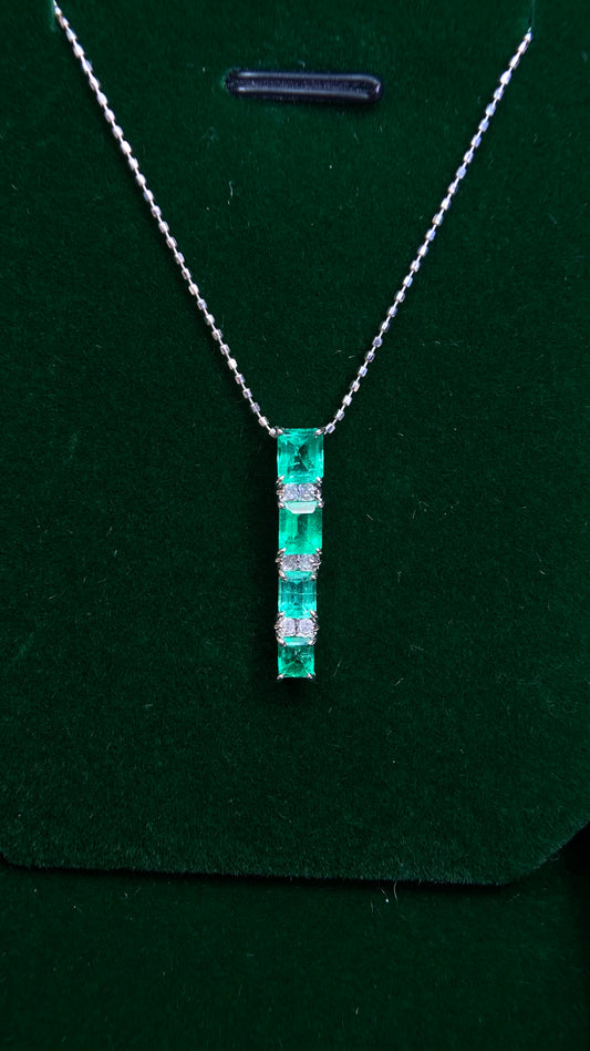 K18 White Gold&Emerald&Diamond Necklace| Emeralds: 1.20ct｜Diamonds：0.07ct｜Japanese Vintage Estate Jewelry -BCHT