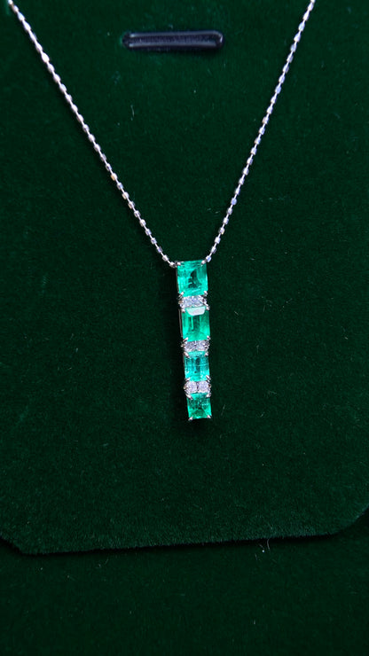 K18 White Gold&Emerald&Diamond Necklace| Emeralds: 1.20ct｜Diamonds：0.07ct｜Japanese Vintage Estate Jewelry -BCHT
