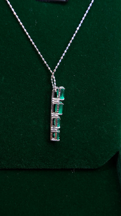 K18 White Gold&Emerald&Diamond Necklace| Emeralds: 1.20ct｜Diamonds：0.07ct｜Japanese Vintage Estate Jewelry -BCHT