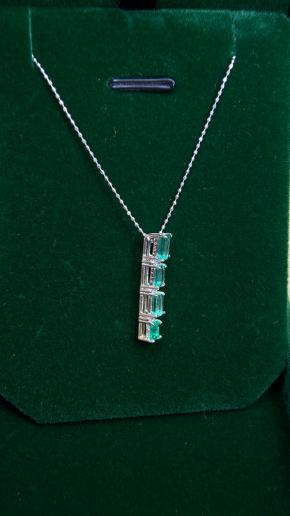 K18 White Gold&Emerald&Diamond Necklace| Emeralds: 1.18ct｜Diamonds：0.07ct｜Japanese Vintage Estate Jewelry -BBJM