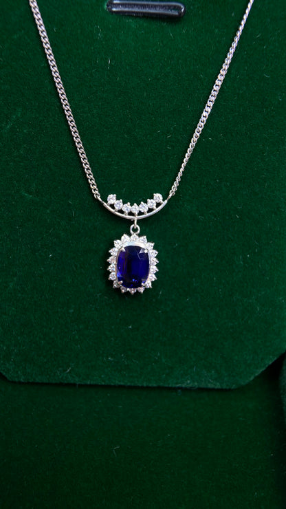 Pt900 platinum/Pt850 platinum&Sapphire&Diamond Necklace| Sapphire: 1.85ct｜Diamonds：0.35ct｜Japanese Vintage Estate Jewelry -YVMG