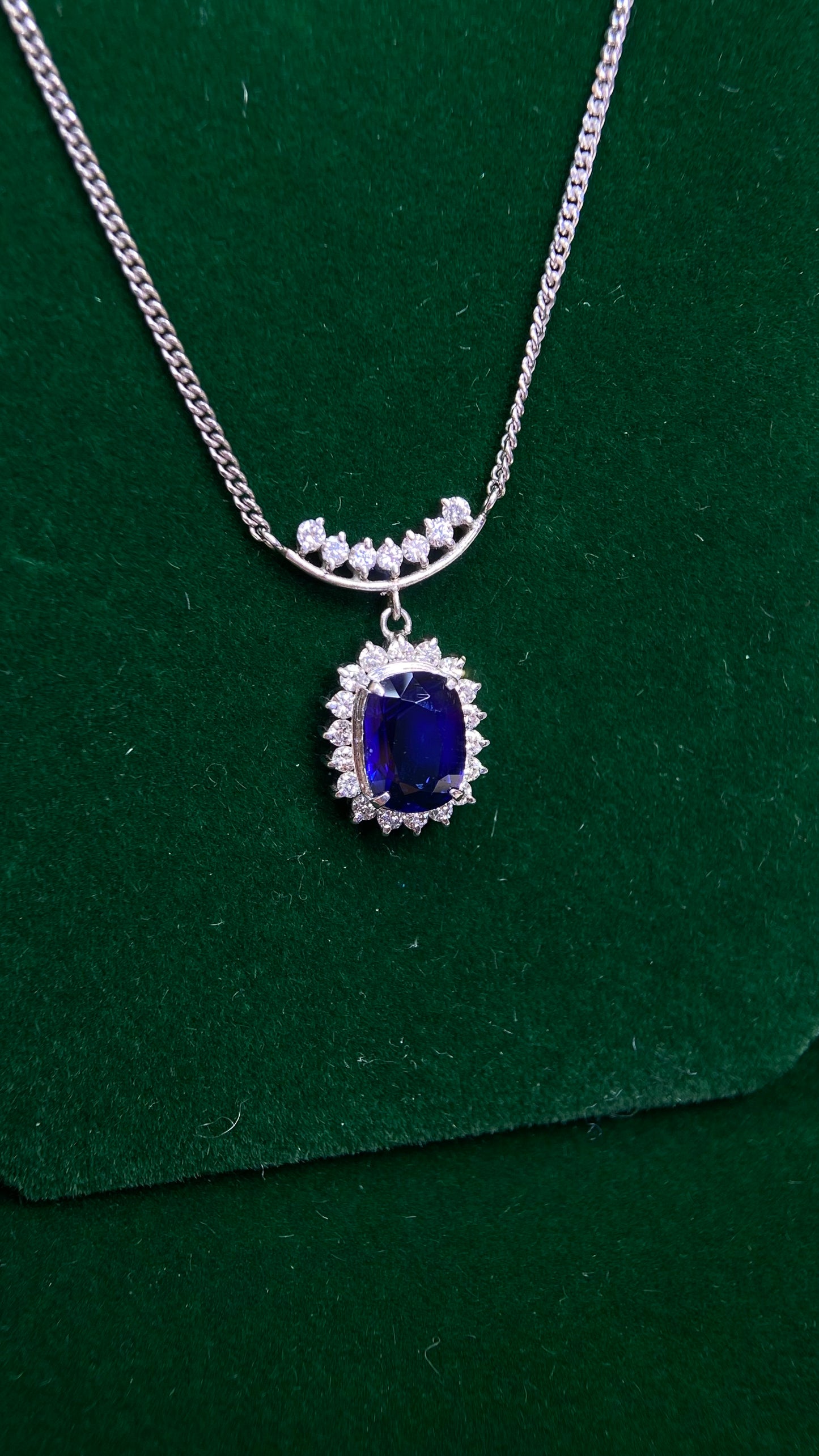 Pt900 platinum/Pt850 platinum&Sapphire&Diamond Necklace| Sapphire: 1.85ct｜Diamonds：0.35ct｜Japanese Vintage Estate Jewelry -YVMG
