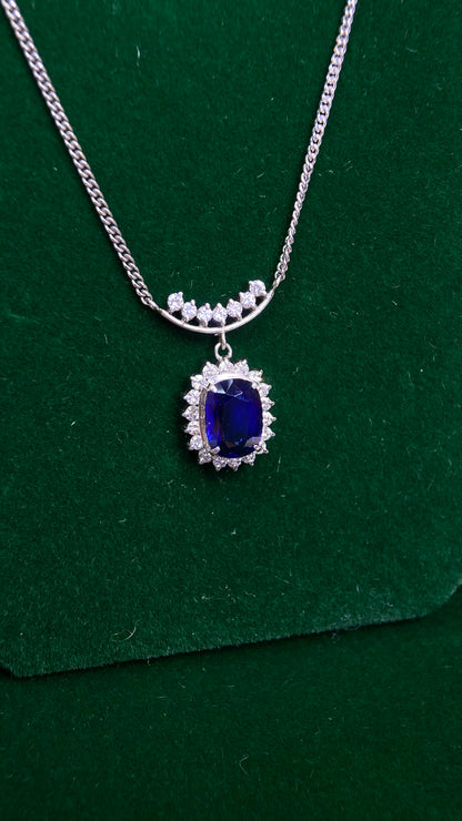 Pt900 platinum/Pt850 platinum&Sapphire&Diamond Necklace| Sapphire: 1.85ct｜Diamonds：0.35ct｜Japanese Vintage Estate Jewelry -YVMG