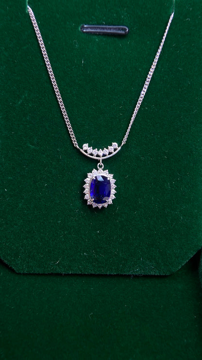 Pt900 platinum/Pt850 platinum&Sapphire&Diamond Necklace| Sapphire: 1.85ct｜Diamonds：0.35ct｜Japanese Vintage Estate Jewelry -YVMG
