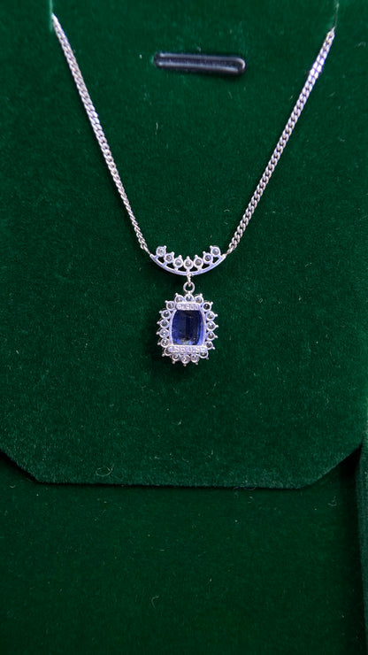 Pt900 platinum/Pt850 platinum&Sapphire&Diamond Necklace| Sapphire: 1.85ct｜Diamonds：0.35ct｜Japanese Vintage Estate Jewelry -YVMG
