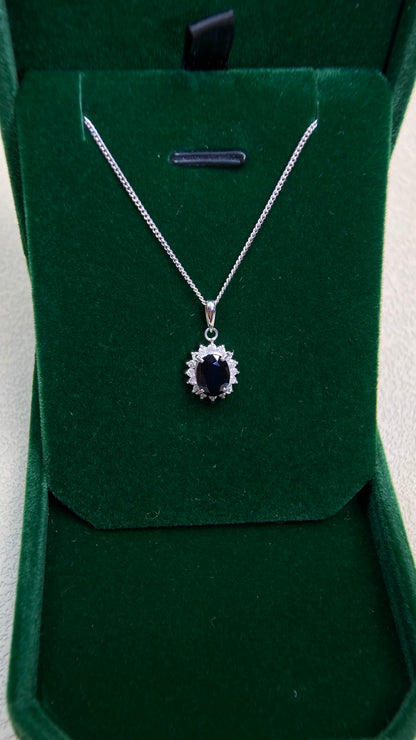 Pt850 platinum&Sapphire&Diamond Necklace| Sapphire: 1.61ct｜Diamonds：0.25ct｜Japanese Vintage Estate Jewelry -BQMT