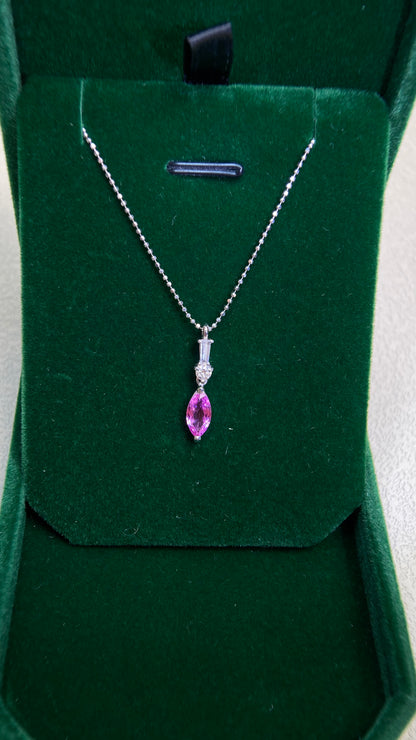 Pt platinum/Pt850 platinum&Pink Sapphire&Diamond Necklace| Pink Sapphire: 0.90ct｜Diamonds：0.16ct｜Japanese Vintage Estate Jewelry -BBNI