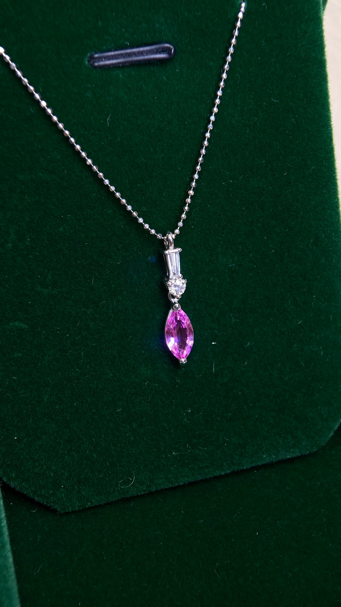 Pt platinum/Pt850 platinum&Pink Sapphire&Diamond Necklace| Pink Sapphire: 0.90ct｜Diamonds：0.16ct｜Japanese Vintage Estate Jewelry -BBNI