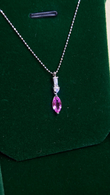 Pt platinum/Pt850 platinum&Pink Sapphire&Diamond Necklace| Pink Sapphire: 0.90ct｜Diamonds：0.16ct｜Japanese Vintage Estate Jewelry -BBNI