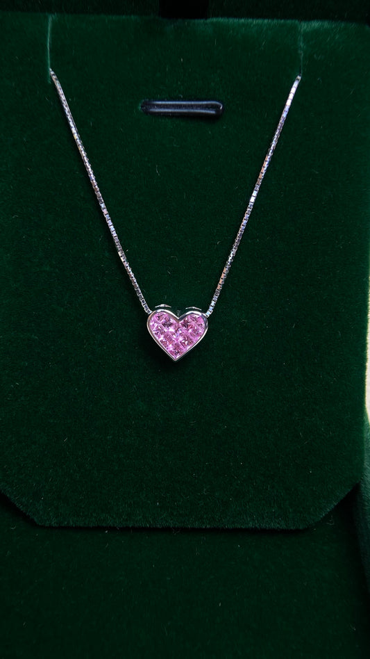 750‰ Gold/18K White Gold &Pink  Sapphire Necklace| Pink Sapphires: 1.08ct｜Japanese Vintage Estate Jewelry -BQSB