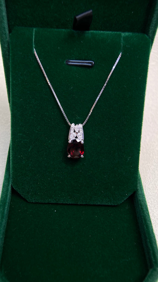 Pt900 platinum/K14 White Gold&Garnet&Diamond Necklace| Garnet: 2.46ct｜Diamonds：0.25ct｜Japanese Vintage Estate Jewelry -BOHG
