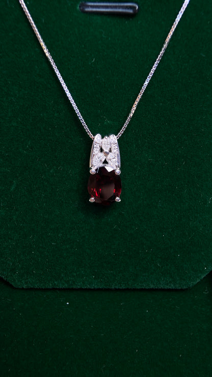 Pt900 platinum/K14 White Gold&Garnet&Diamond Necklace| Garnet: 2.46ct｜Diamonds：0.25ct｜Japanese Vintage Estate Jewelry -BOHG