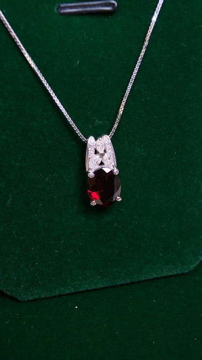 Pt900 platinum/K14 White Gold&Garnet&Diamond Necklace| Garnet: 2.46ct｜Diamonds：0.25ct｜Japanese Vintage Estate Jewelry -BOHG