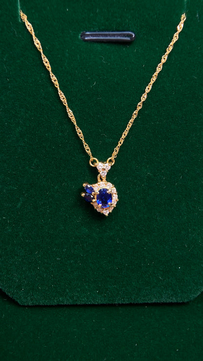 750‰ Gold/18K Gold &Sapphire&Diamond Necklace| Sapphire: 0.55ct｜Diamonds：0.23ct｜Japanese Vintage Estate Jewelry -BPBG