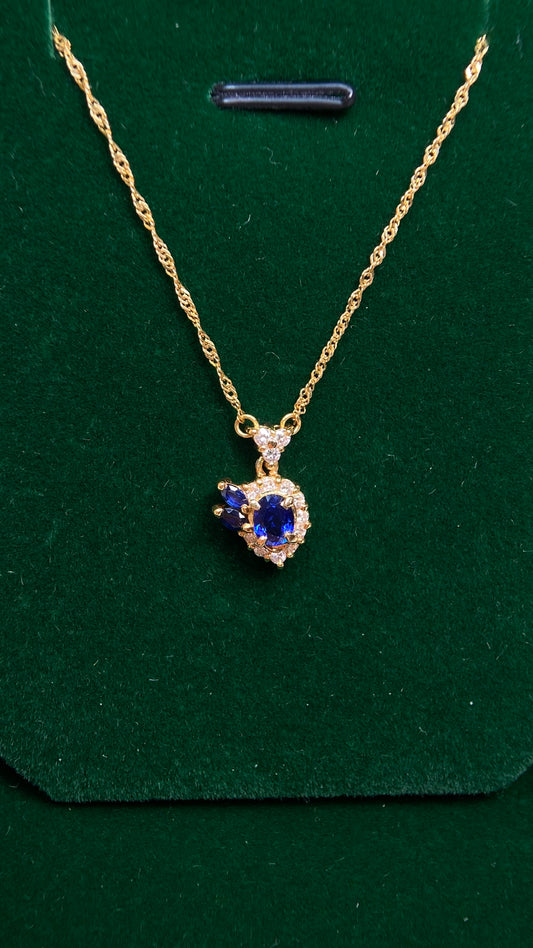 750‰ Gold/18K Gold &Sapphire&Diamond Necklace| Sapphire: 0.55ct｜Diamonds：0.23ct｜Japanese Vintage Estate Jewelry -BPBG